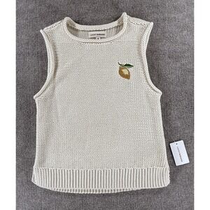 Lucky Brand Knit Sweater Vest Lemon Embroidered Cream Cotton XS NWT
